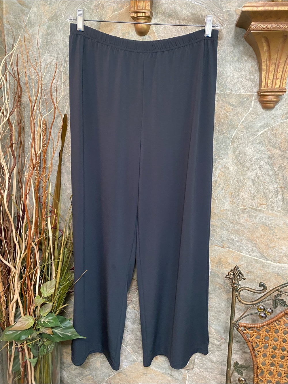 Bob Mackey wearable art wide leg black slacks trousers pants comfort stretch MP